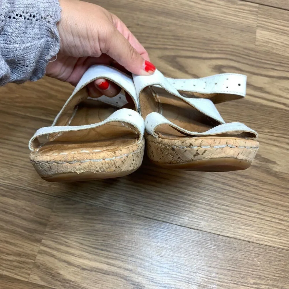 Born Concept Sandals Leather Cork‎ Womens Size 10 White Wedge Slip On